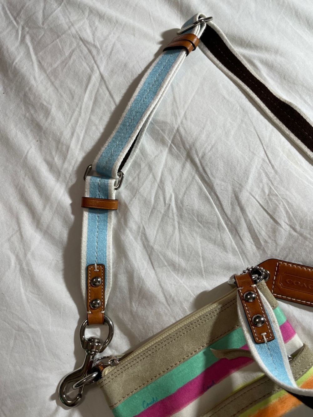 Coach Striped Multicolor Crossbody Bag with Blue Strap - Picture 4 of 13